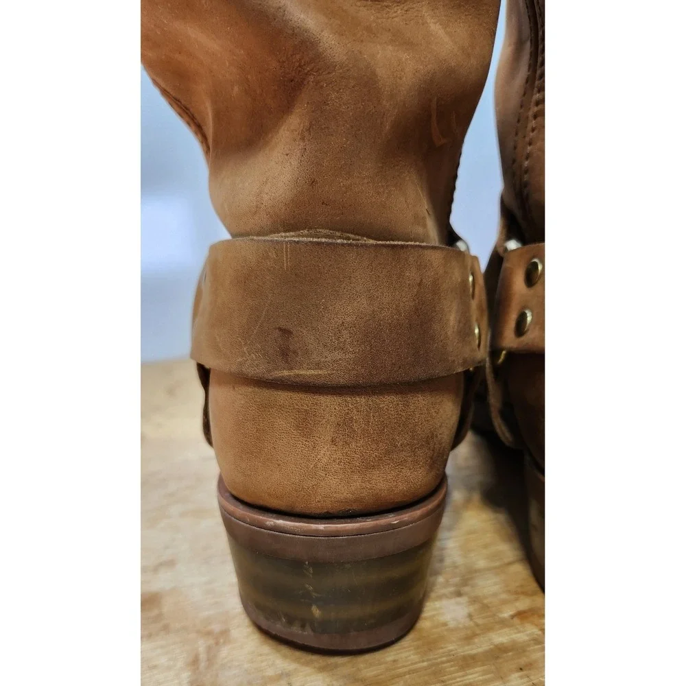 Dingo Dean Tan Harness Boots Square Toe Biker Pull On Brown Distressed Size 11 D